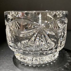 Vintage Cut Crystal Footed Bowl Garland Ribbon Bow Heavy Clear Brilliance
